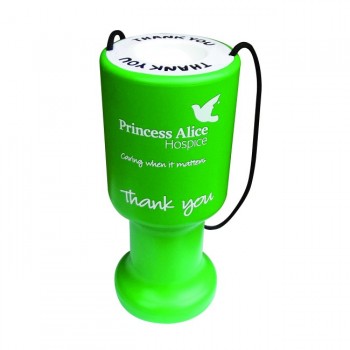 round printed charity collection box - green